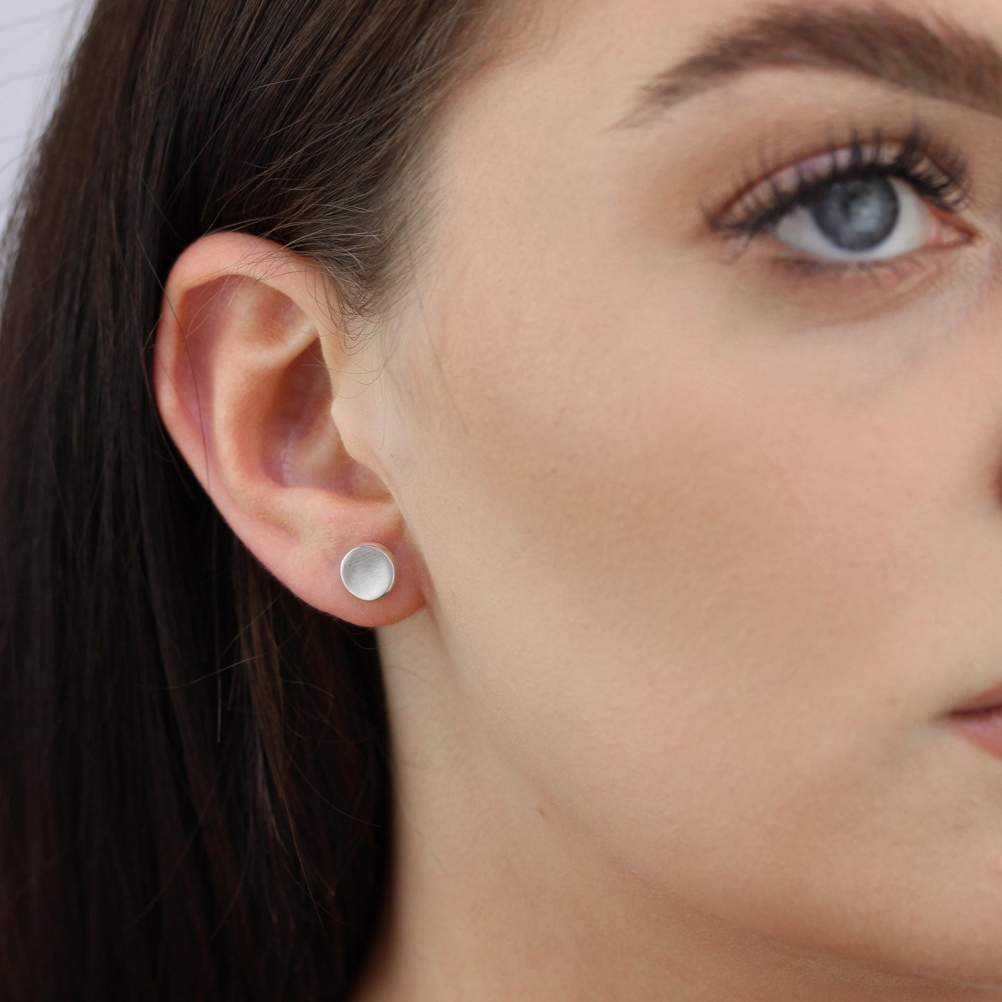 Sterling Silver 8mm Brushed Button Stud Earrings