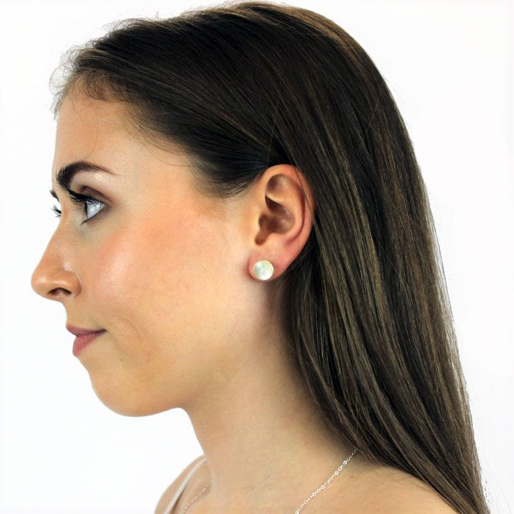 Sterling Silver Mother of Pearl 10mm Round Stud Earrings