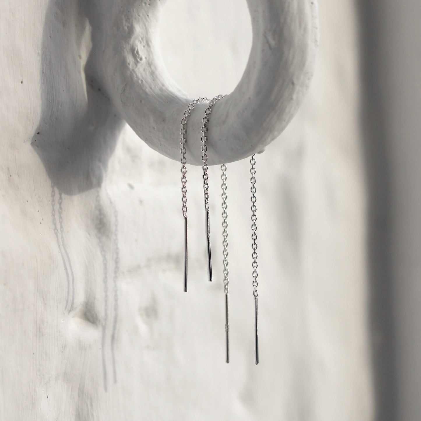 Long Sterling Silver Belcher Chain Threader Pull Through Earrings