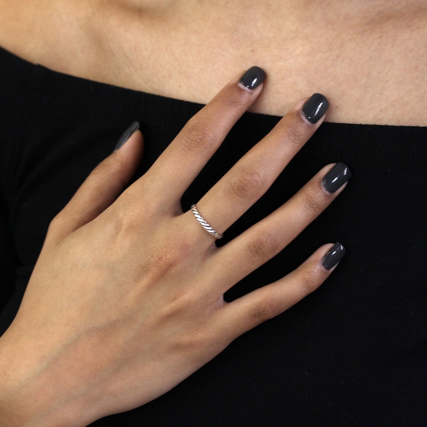 Sterling Silver 2mm Twisted Pattern Stacking Ring Size I-U