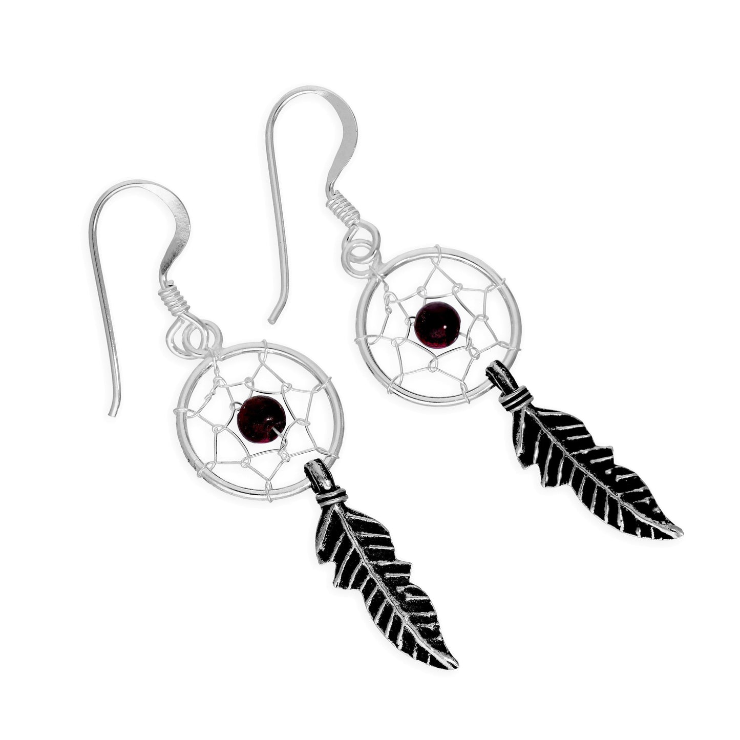 Sterling Silver Dreamcatcher Dangle Drop Earrings Agate Turquoise Garnet Lapis