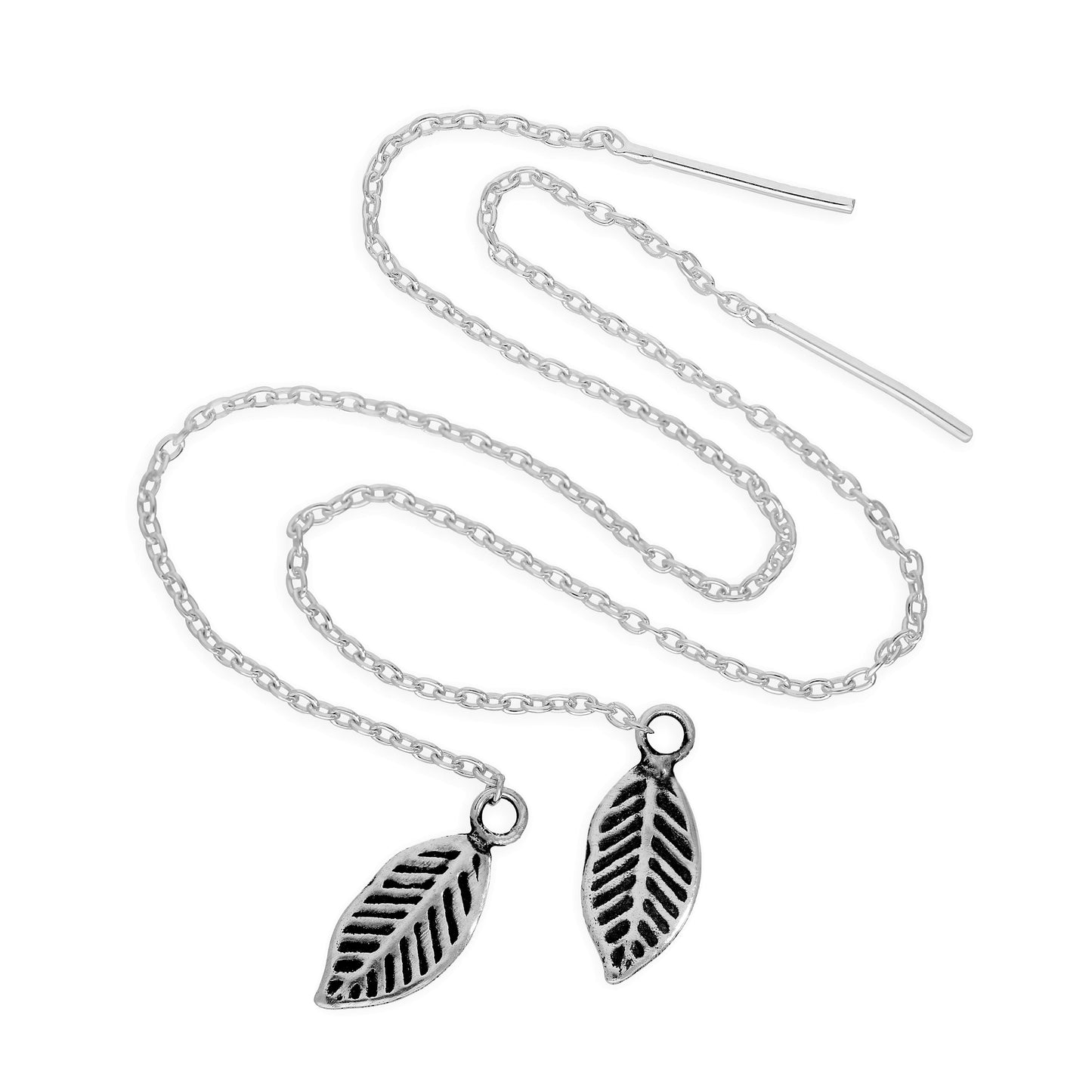 Sterling Silver Leaf Pull Through Earrings