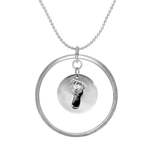 Sterling Silver Karma Moments Pendant with Baby Footprint Charm on Bead Chain Necklace