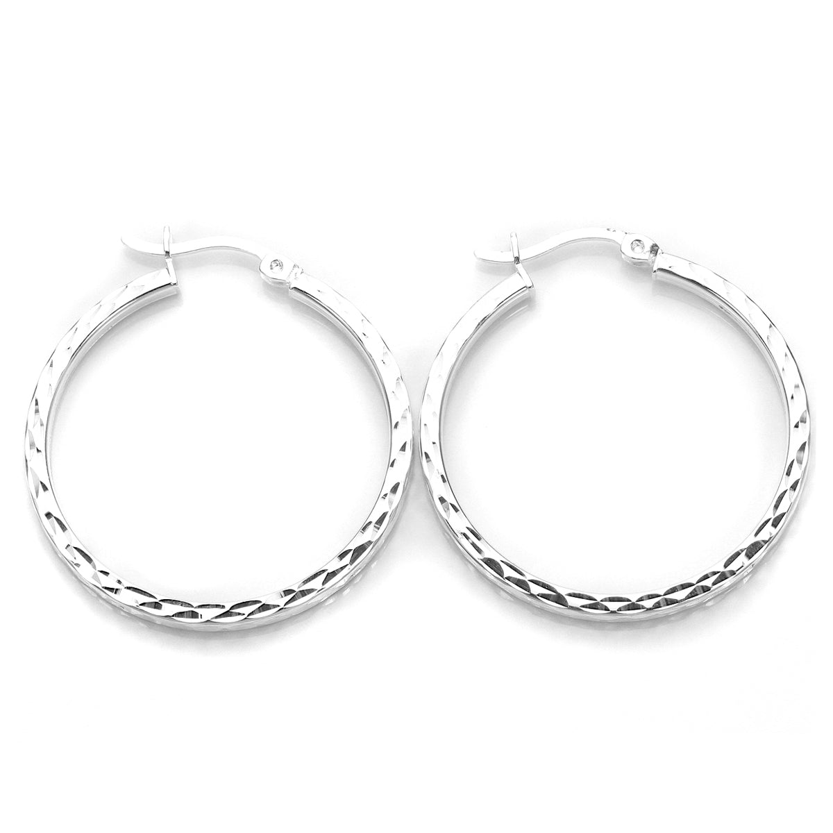 Sterling Silver Diamond Cut Square Tube Hoop Earrings
