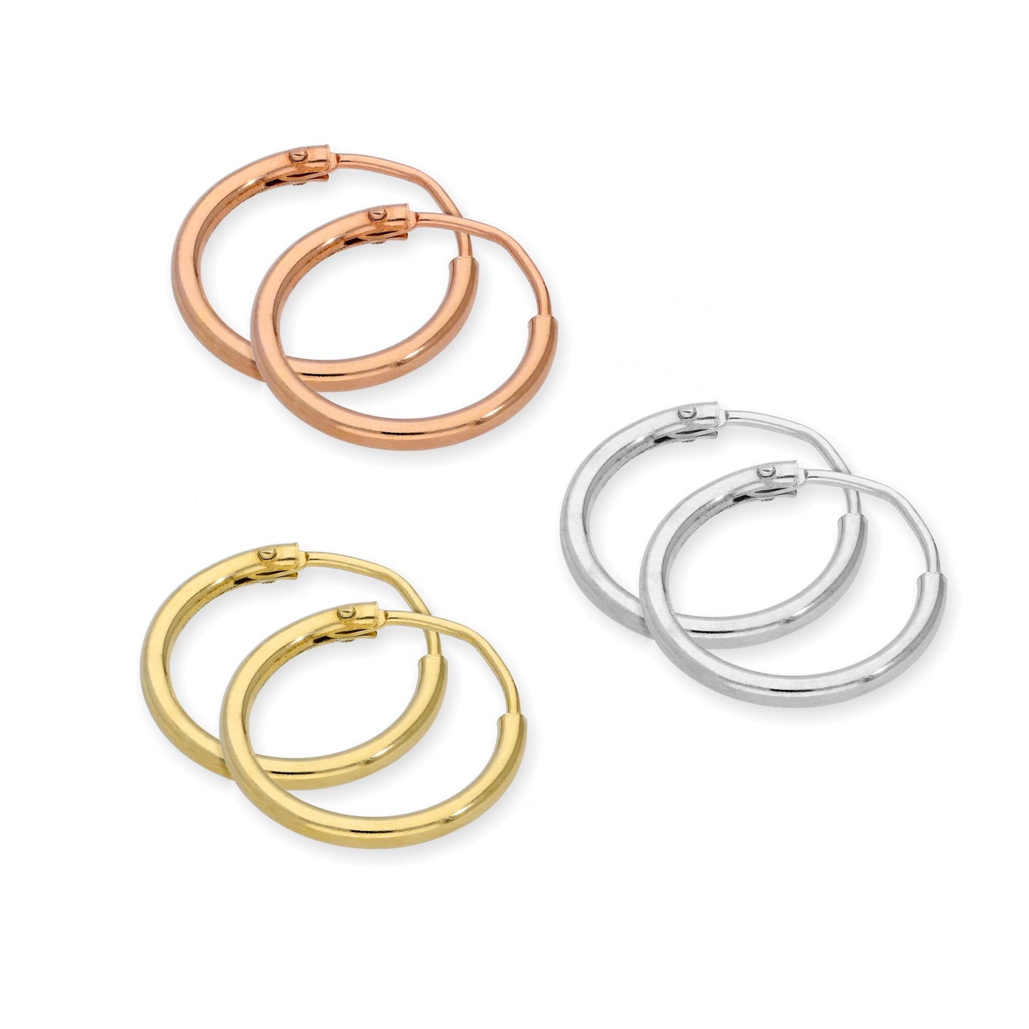 Sterling Silver 12mm Sleeper Hoop Earrings Set- Three Colours