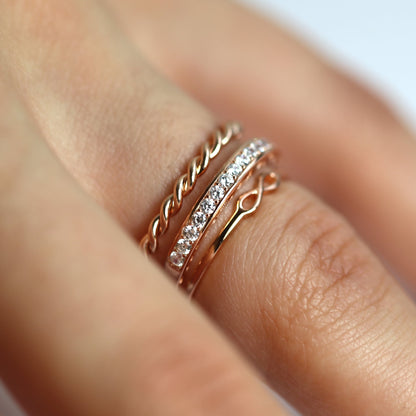 Rose Gold Plated Sterling Silver Infinity Twisted CZ Stacking Rings Set