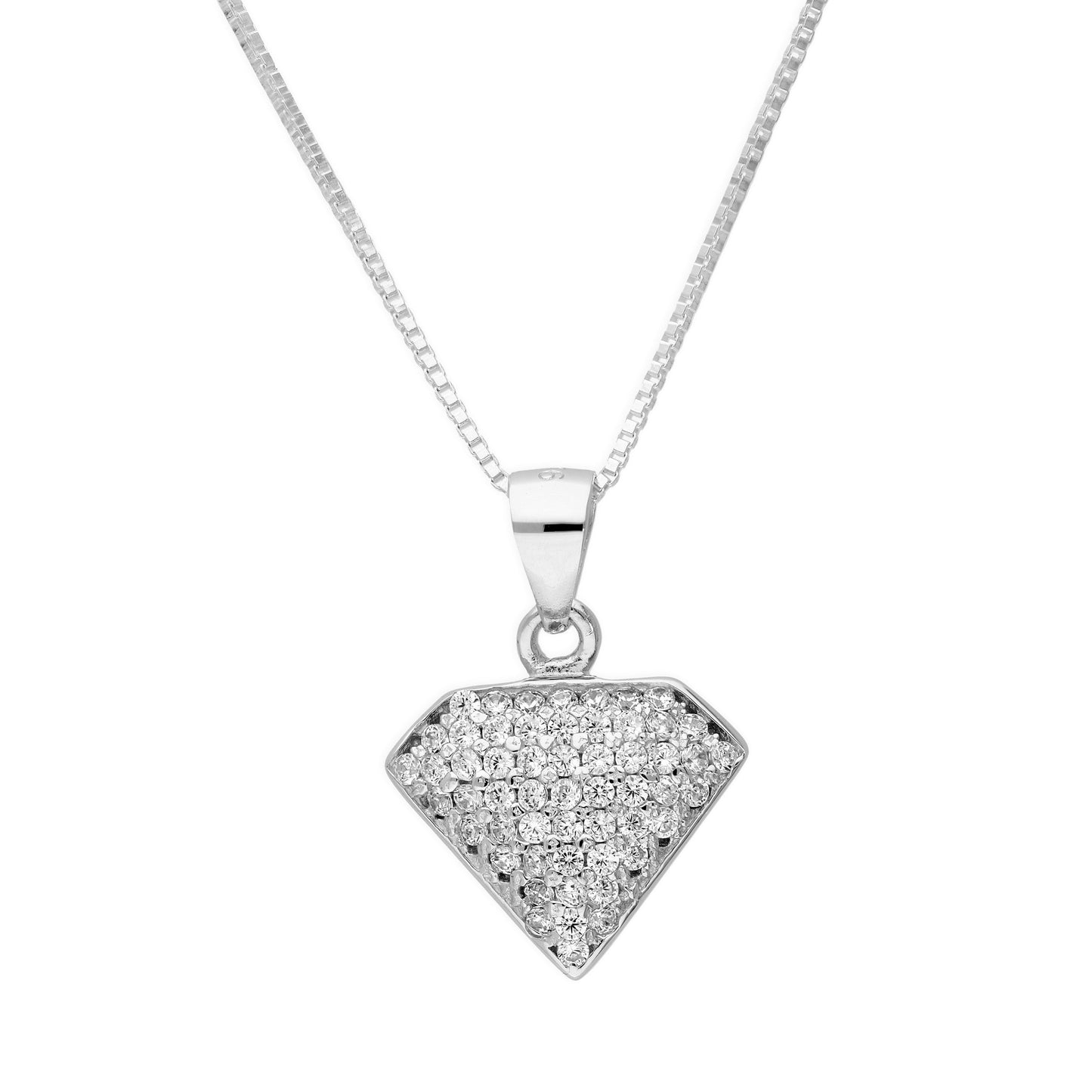 Sterling Silver & Clear CZ Crystal Jewel Shape Pendant Necklace 16 - 22 Inches