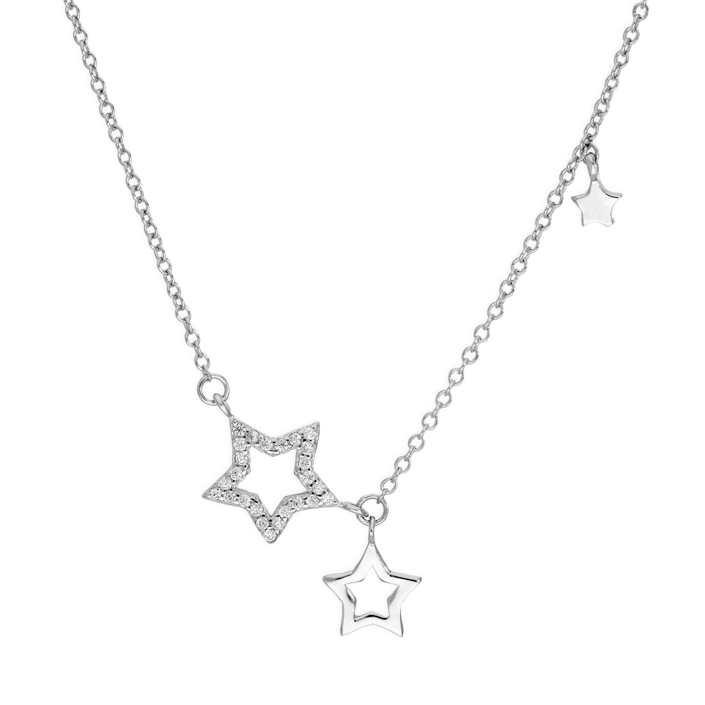 Sterling Silver & Clear CZ Crystal Star Outlines Necklace