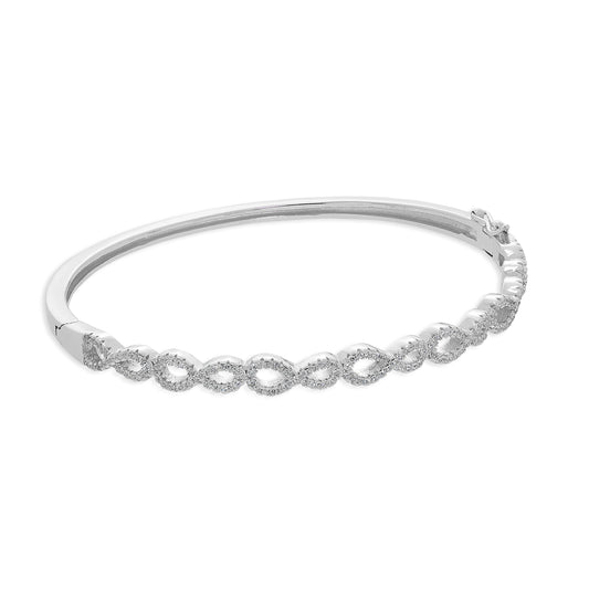 Sterling Silver & Clear CZ Crystal Infinity Symbol Hinged Oval Bangle