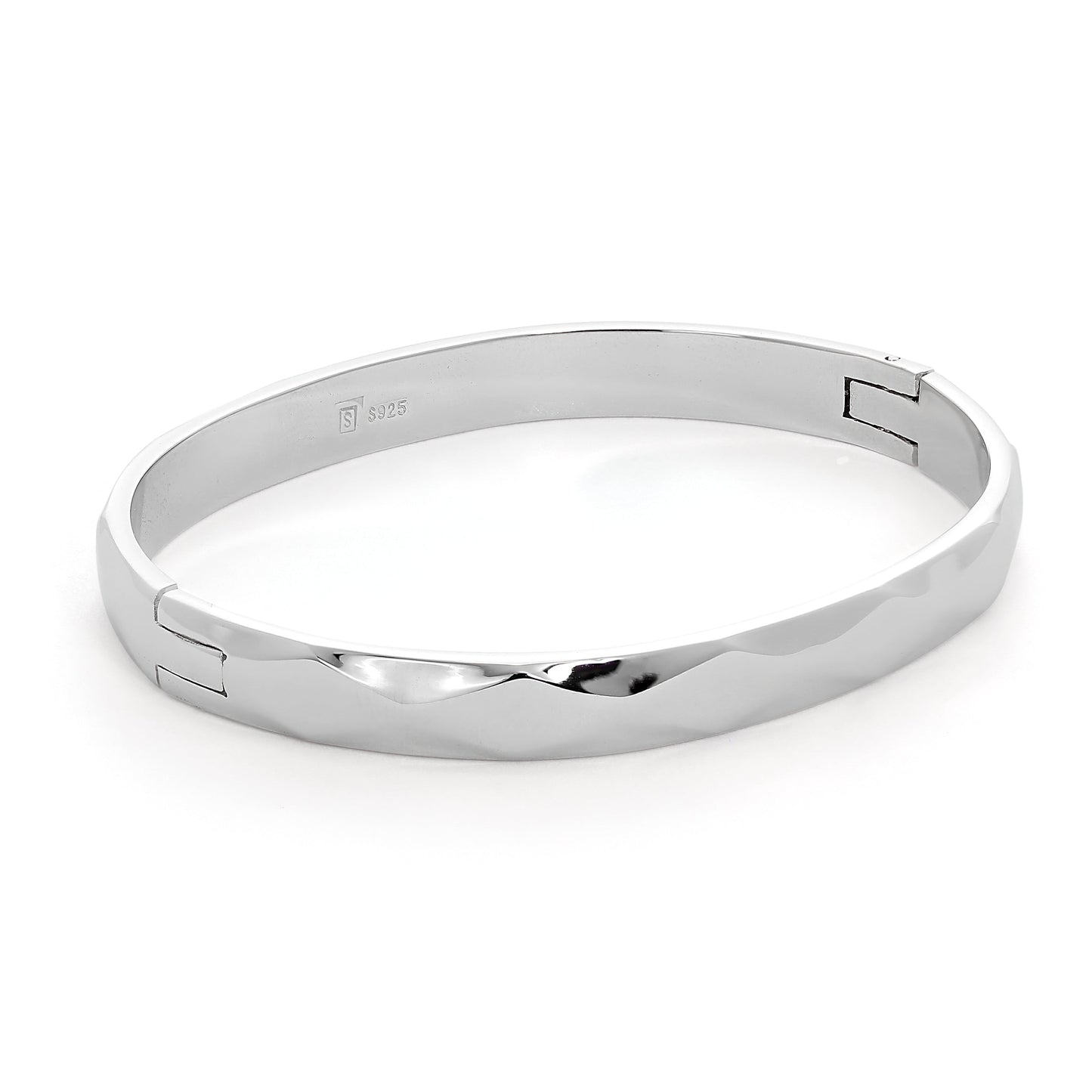 Sterling Silver Thick Band Diamond Cut Oval Bangle