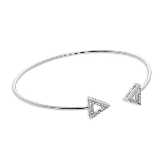 Sterling Silver & Clear CZ Crystal Triangles Torque Bangle