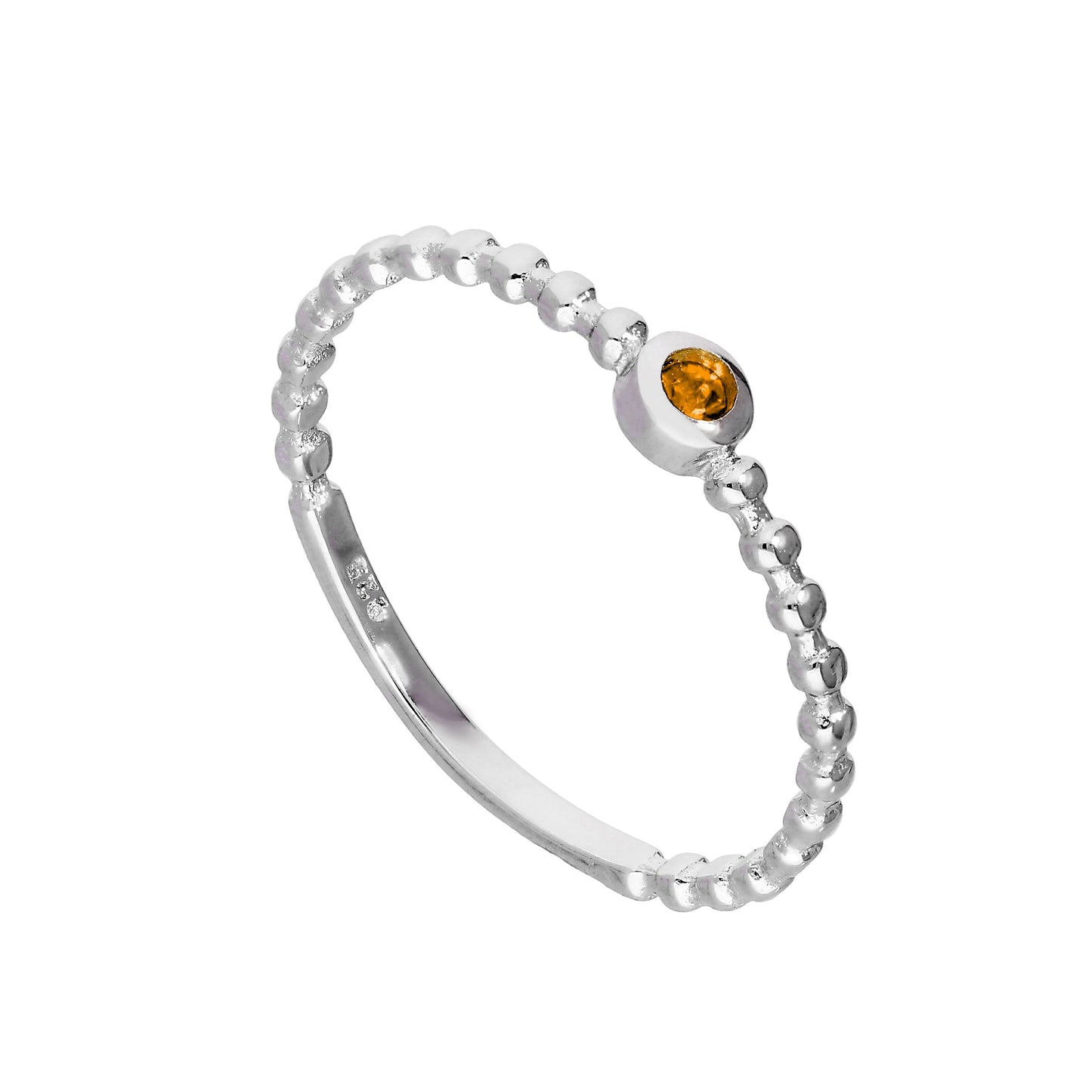 Sterling Silver & Citrine CZ Crystal November Birthstone Beaded Band Ring I-U