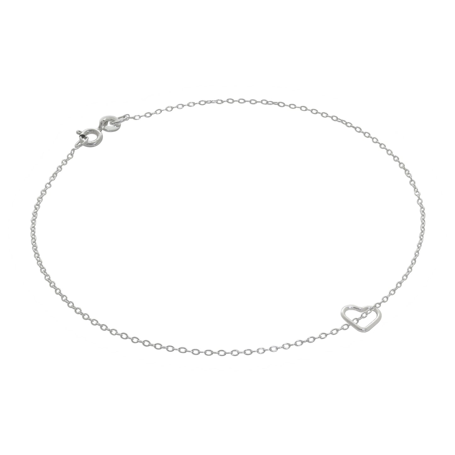 Fine Sterling Silver Belcher Anklet with Tiny Open Heart Charm - 10 Inches