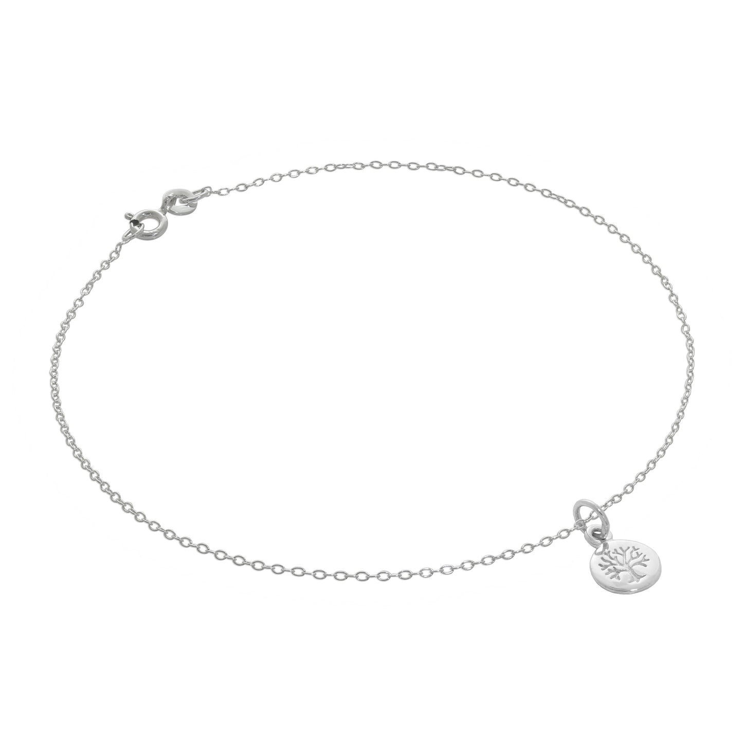 Fine Sterling Silver Belcher Anklet with Tiny Tree of Life Charm - 10 Inches