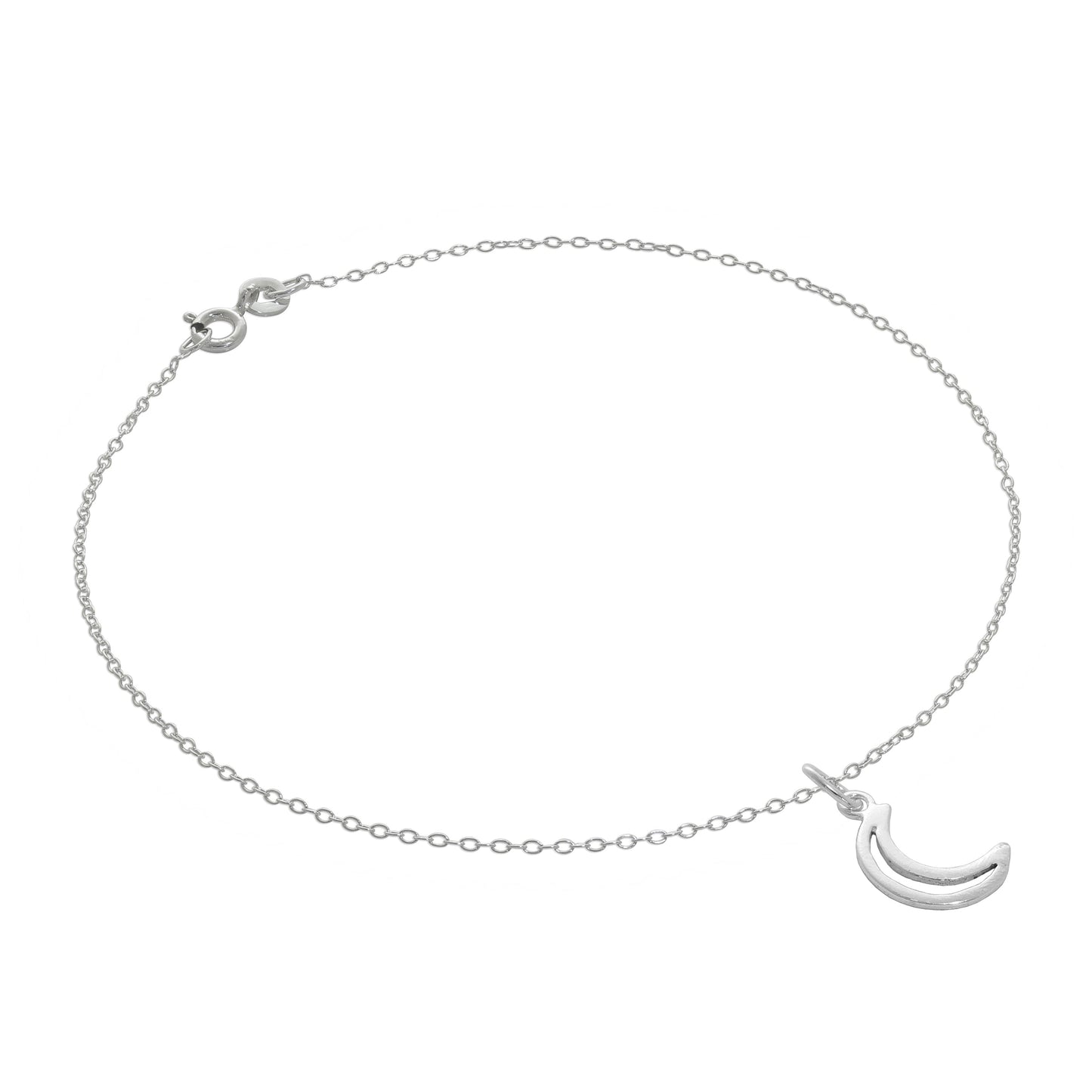 Fine Sterling Silver Belcher Anklet with Moon Outline Charm - 10 Inches