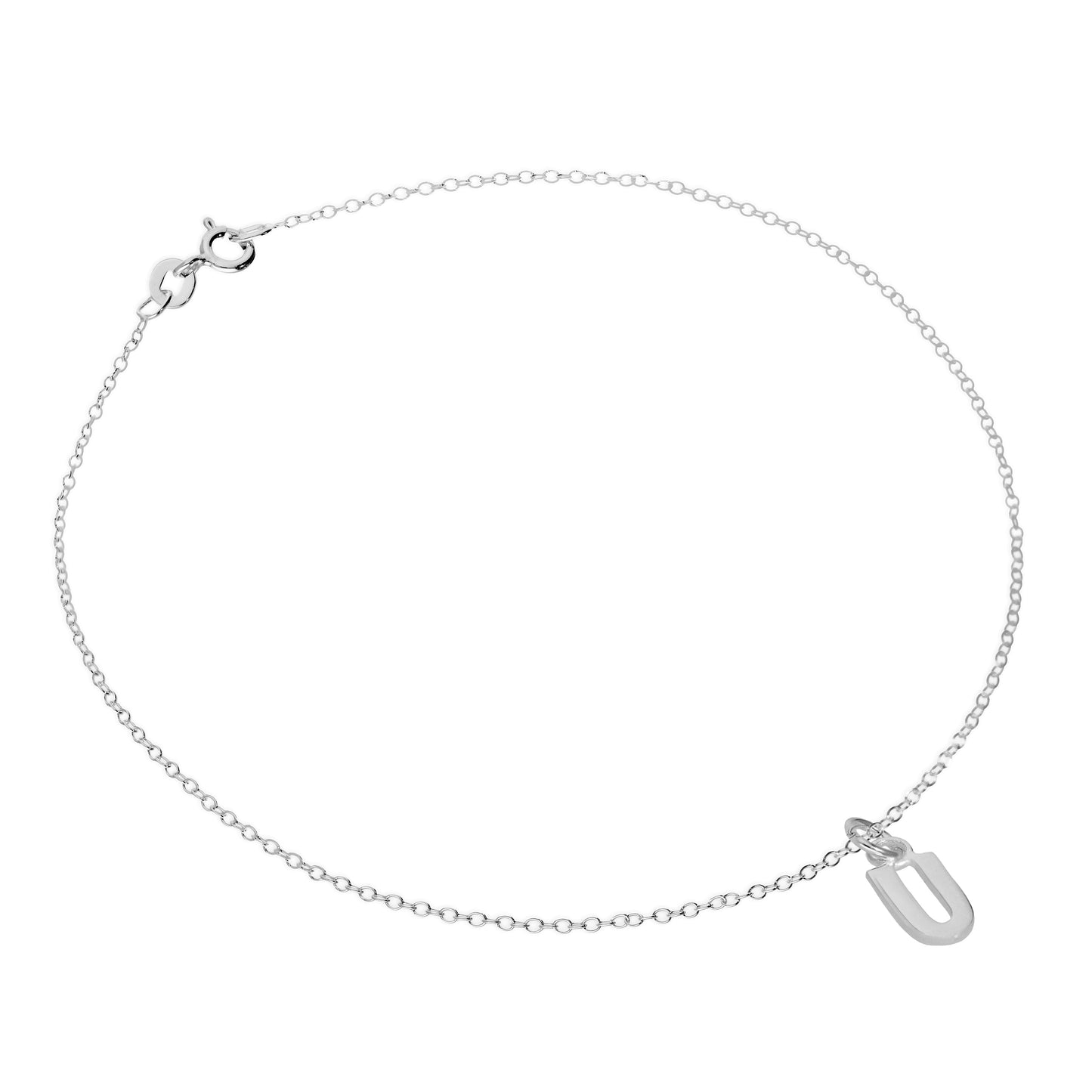 Fine Sterling Silver Belcher Anklet with Alphabet Letter Charm - 10 Inches - A-Z