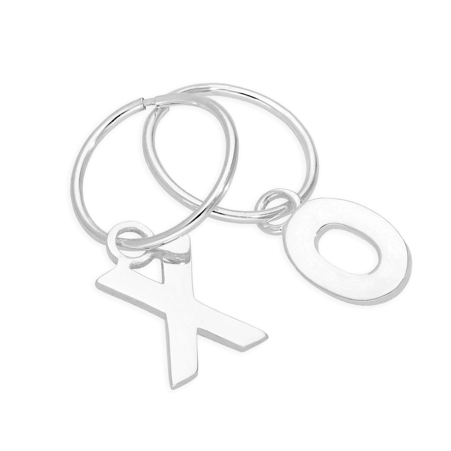 Sterling Silver Kiss Hug X O 12mm Sleeper Hoop Earrings