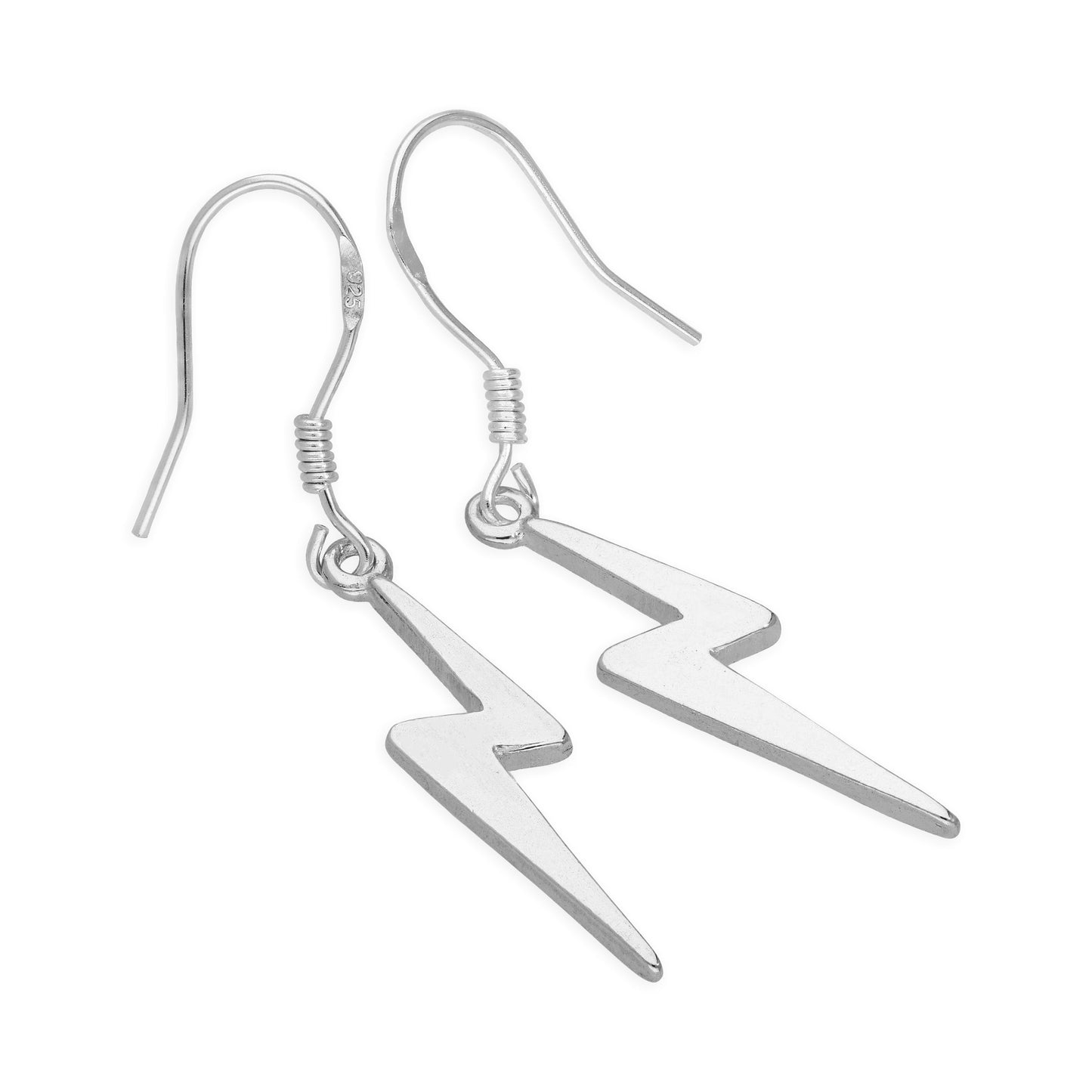 Sterling Silver Lightning Bolt Dangly Earrings on Fish Hooks