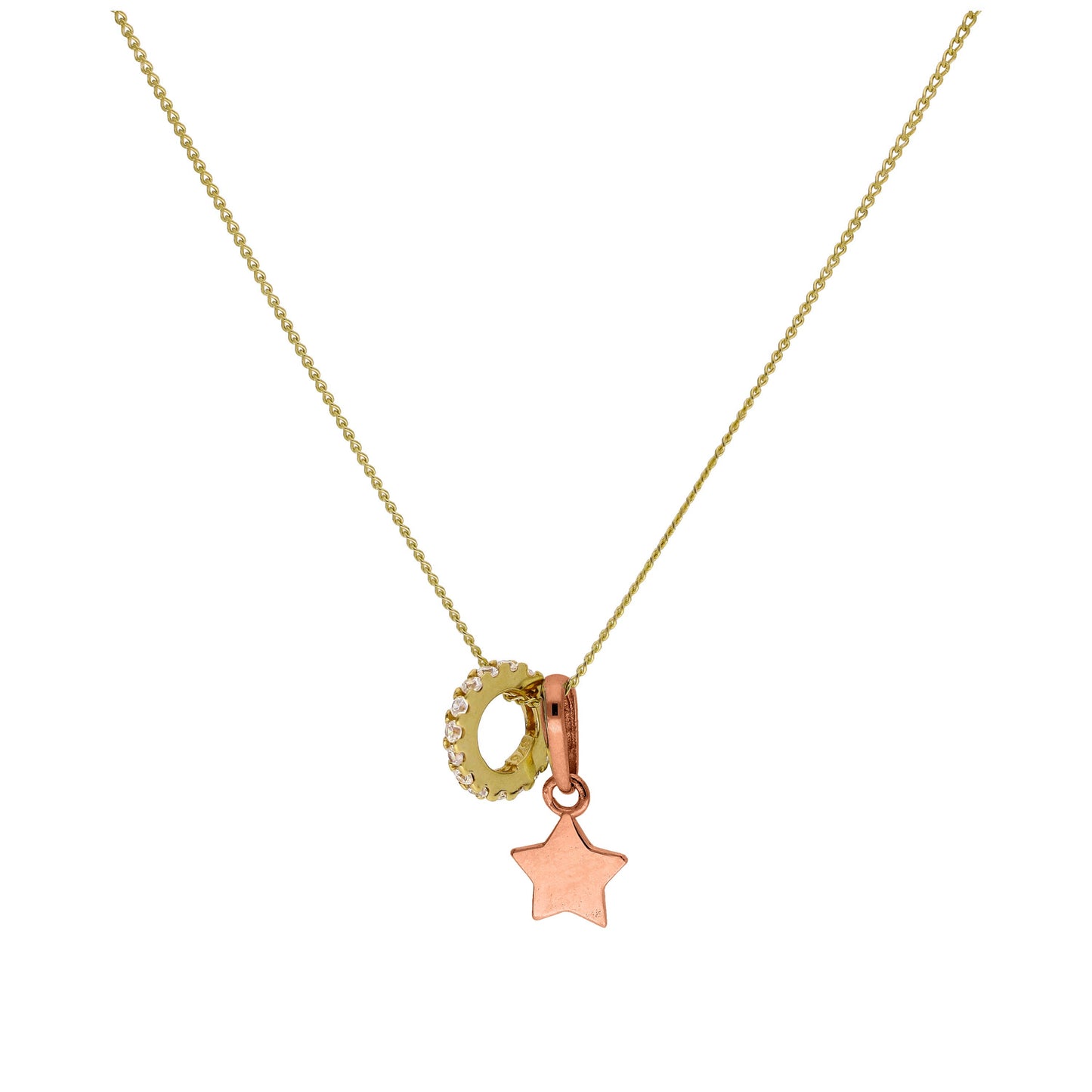 9ct Gold Star & CZ Wheel Necklace on Diamond Cut Curb Chain