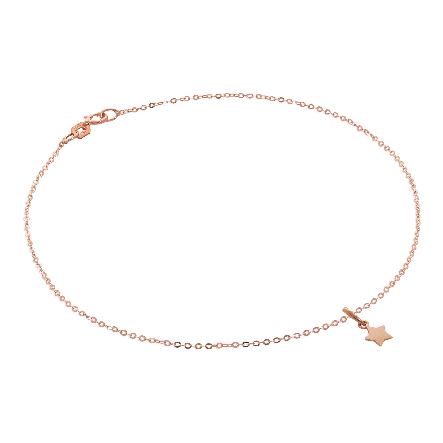 9ct Rose Gold Hammered Trace Anklet with Star Charm - 9.5 Inches