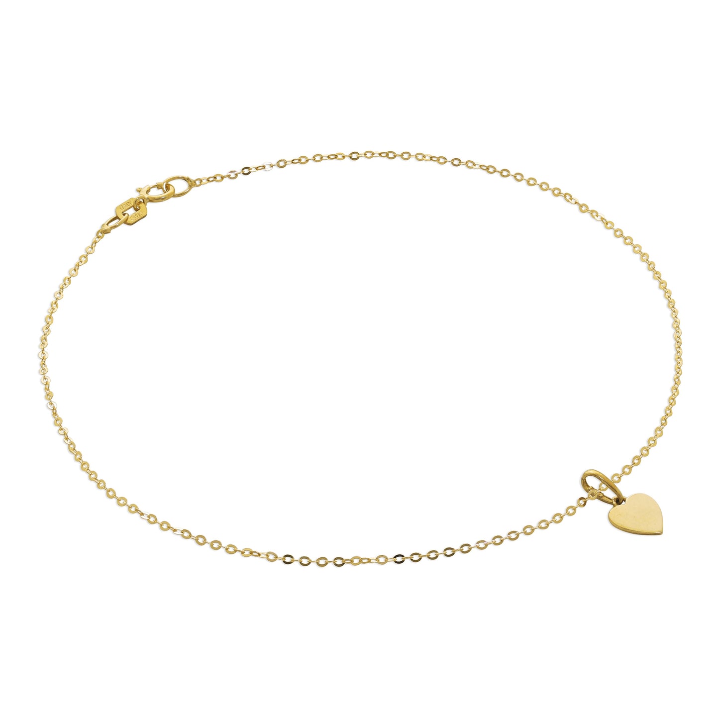 9ct Gold Hammered Trace Anklet with Engravable Heart Charm - 9.5 Inches