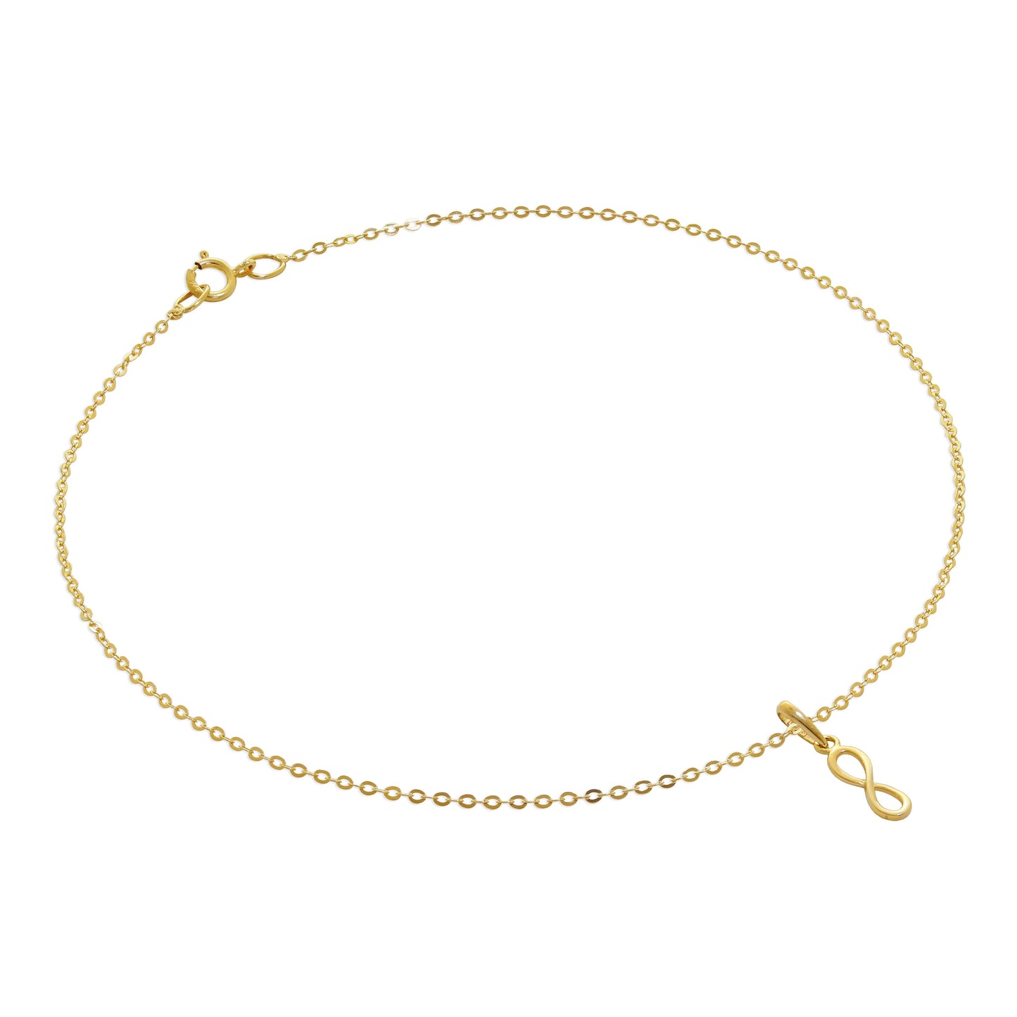 9ct Gold Hammered Trace Anklet with Infinity Charm - 9.5 Inches