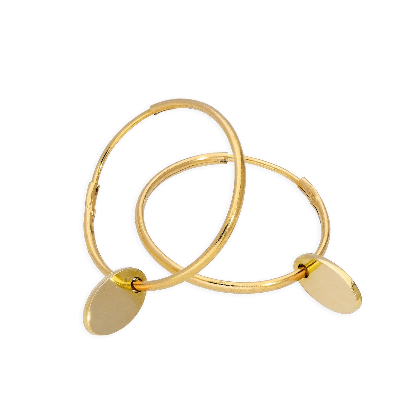 9ct Gold 13mm Charm Hoop Earrings with Tiny Oval Tags