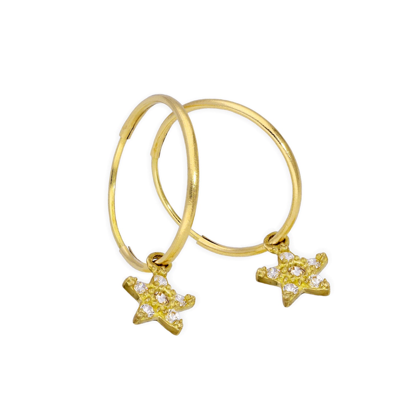 9ct Gold 13mm Charm Hoop CZ Star Earrings