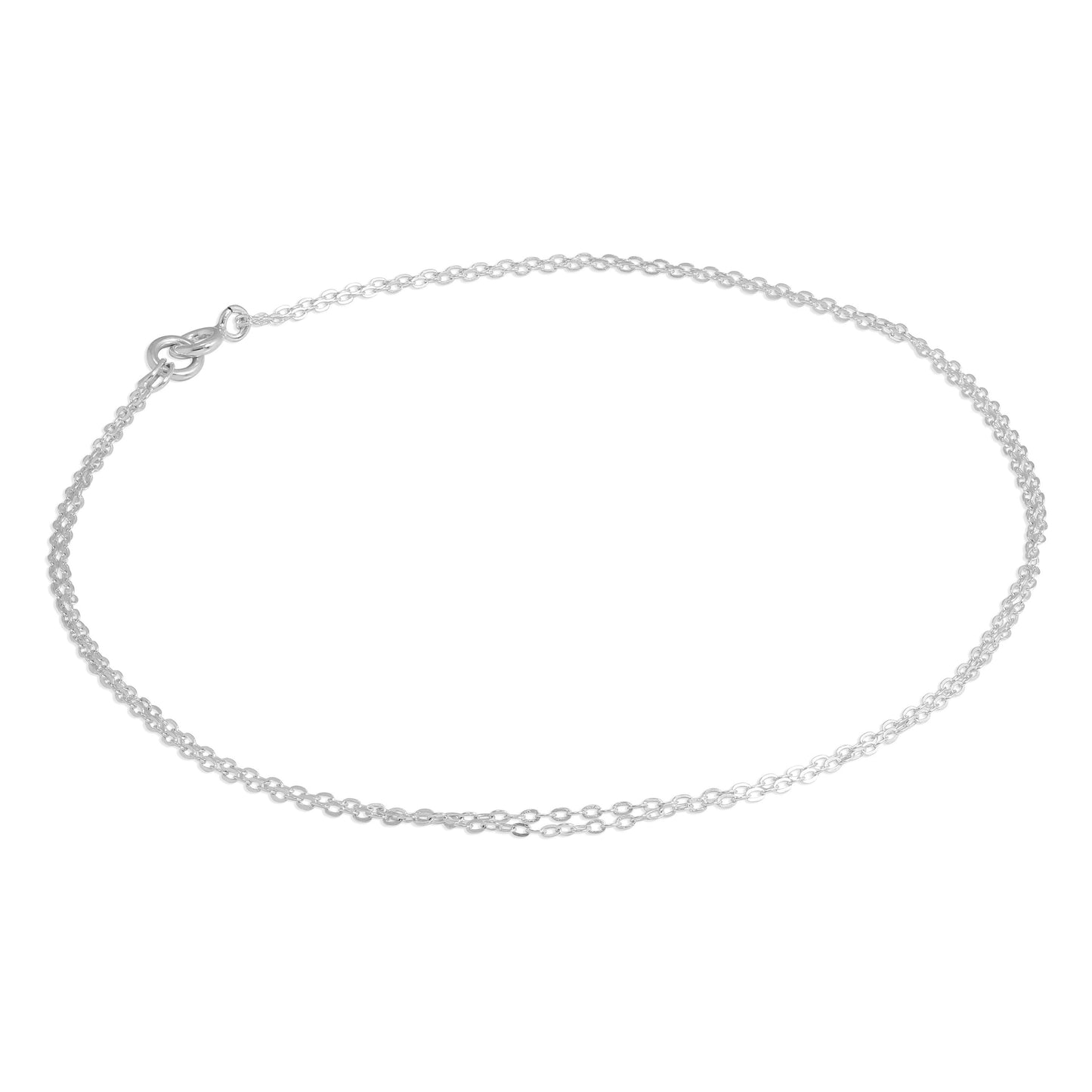 Sterling Silver 1mm Flat Cable 10 Inch Double Chain Anklet