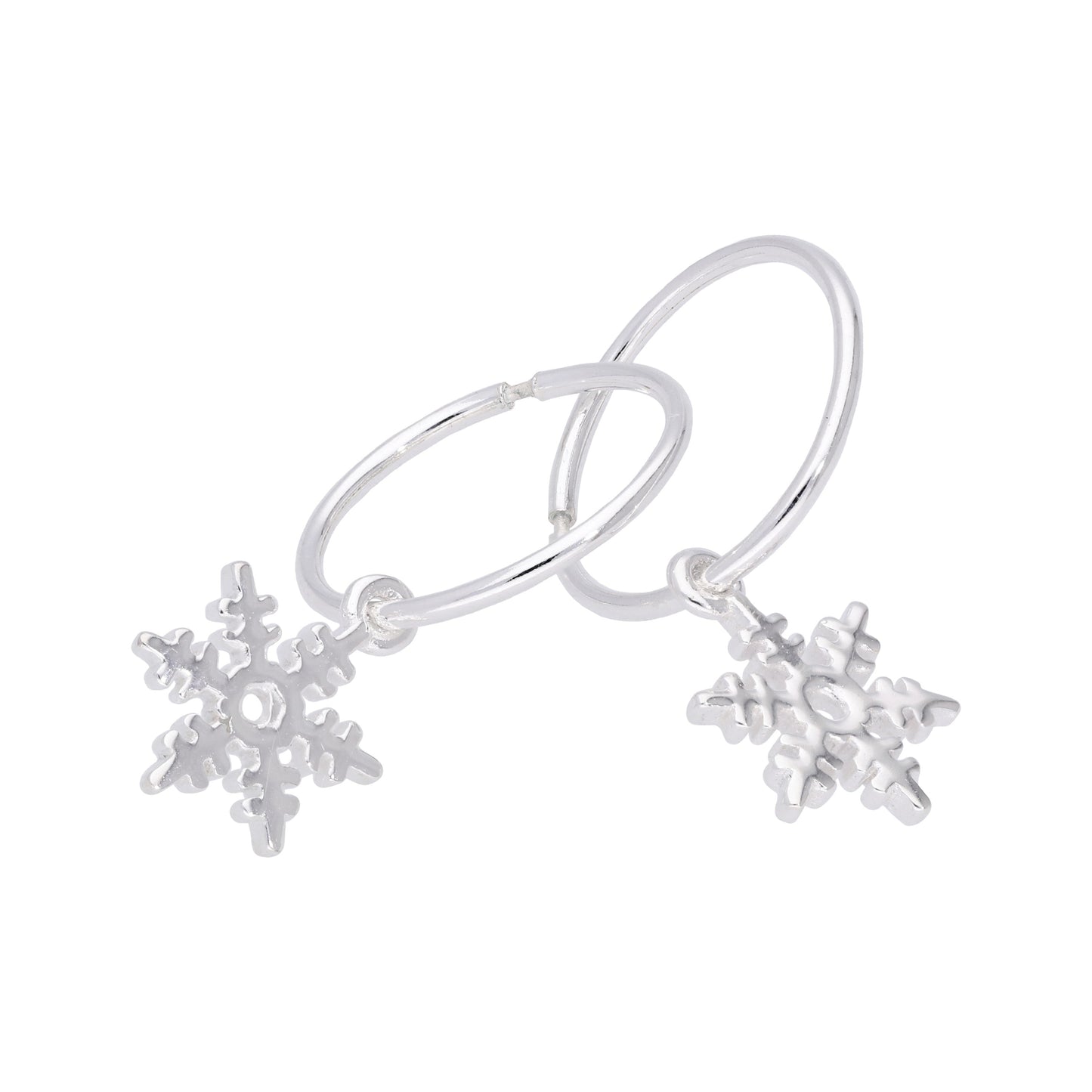 Tiny Sterling Silver Snowflake 14mm Hoop Earrings