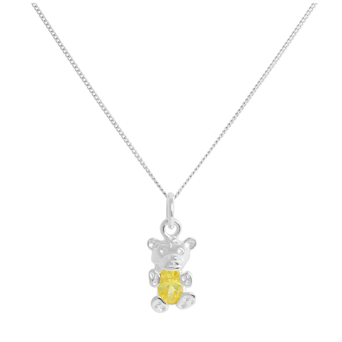 Sterling Silver November Citrine CZ Birthstone Bear Necklace 14 - 32 Inches