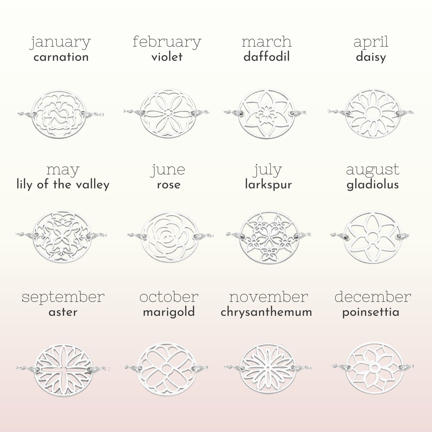 Personalised Sterling Silver Birth Flower Adjustable Bracelet