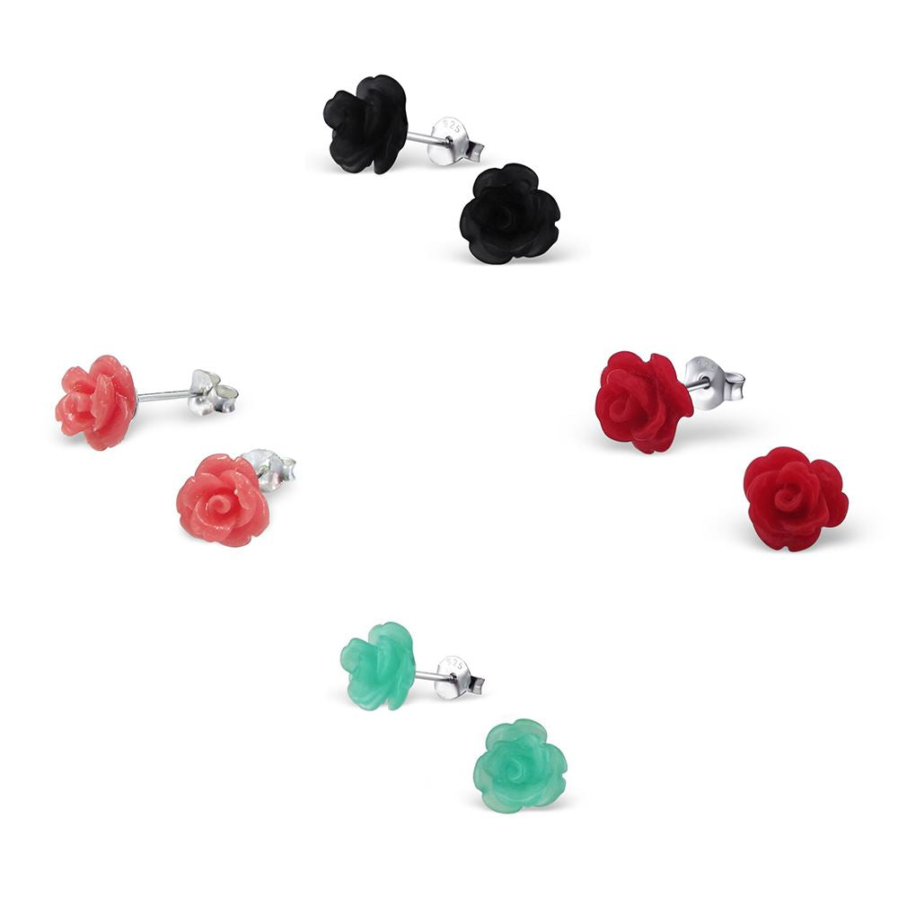 Sterling Silver & Resin Rose Stud Earrings