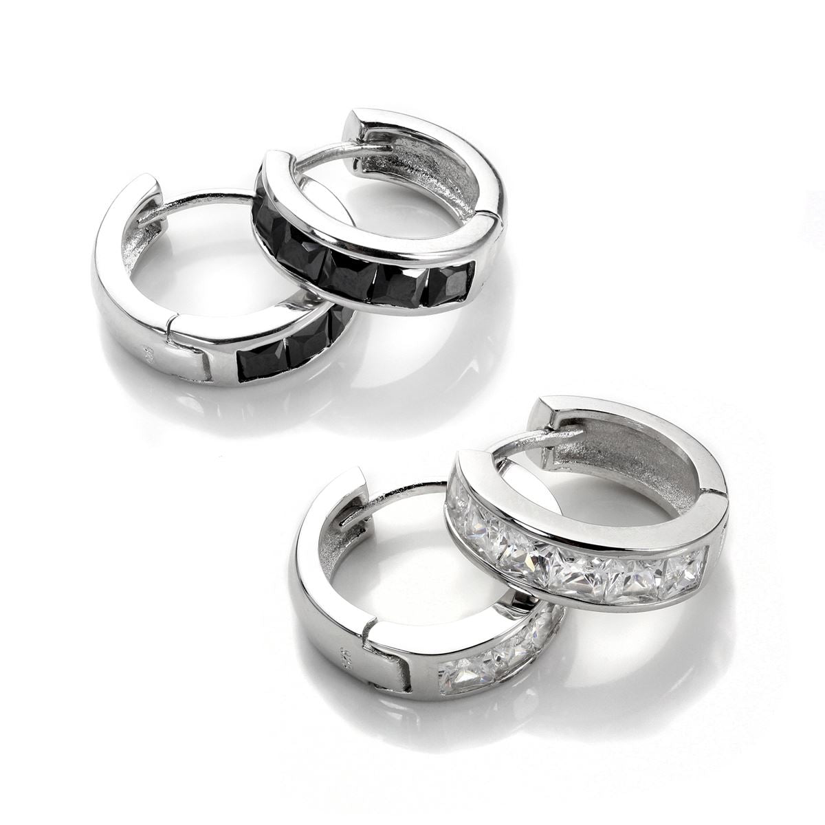 Sterling Silver CZ Princess Set Huggie Earrings
