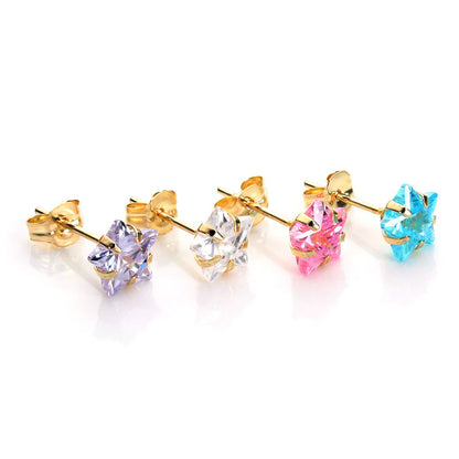 9ct Yellow Gold Crystal 6mm Star Stud Earrings