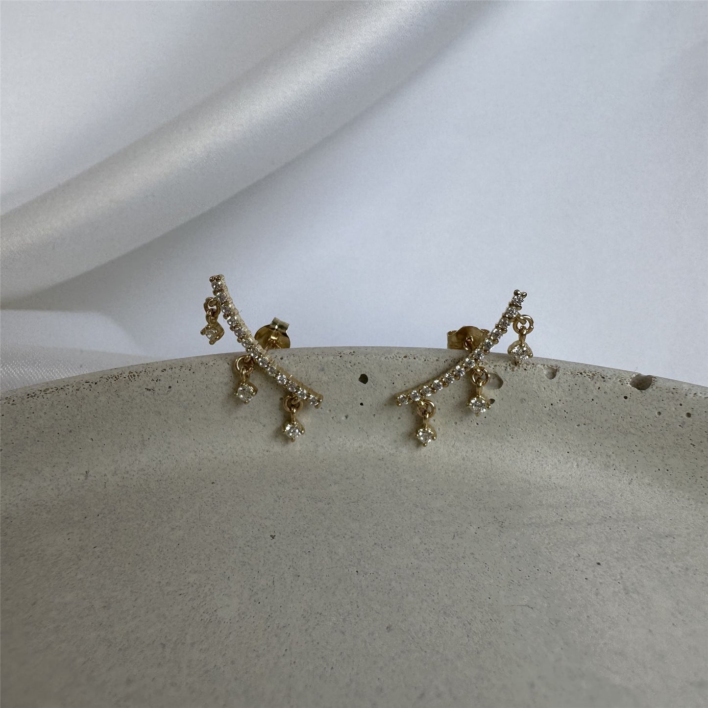 9ct Gold Clear CZ Climber Dangle Stud Earrings