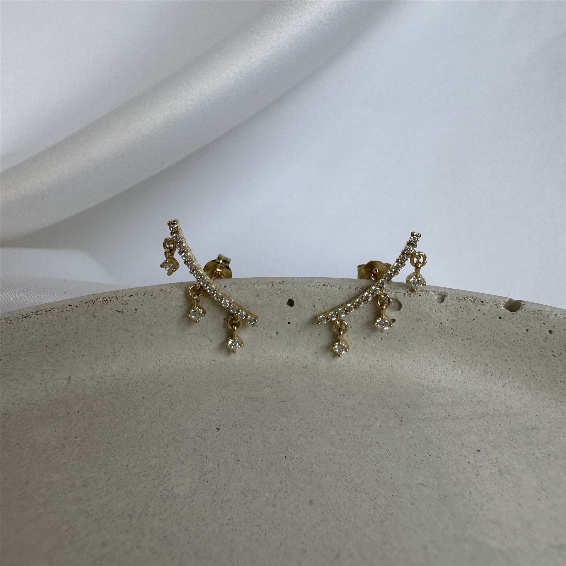 9ct Gold Clear CZ Climber Dangle Stud Earrings