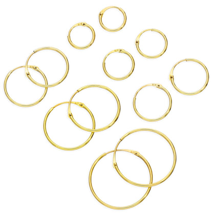 9ct Gold 1mm Tube Hoop Earrings 8mm - 20mm