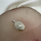 Small Matt Sterling Silver Oval Locket with Angel