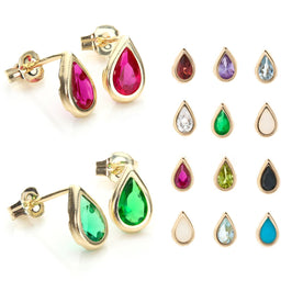 9ct Yellow Gold Birthstone Stud Earrings