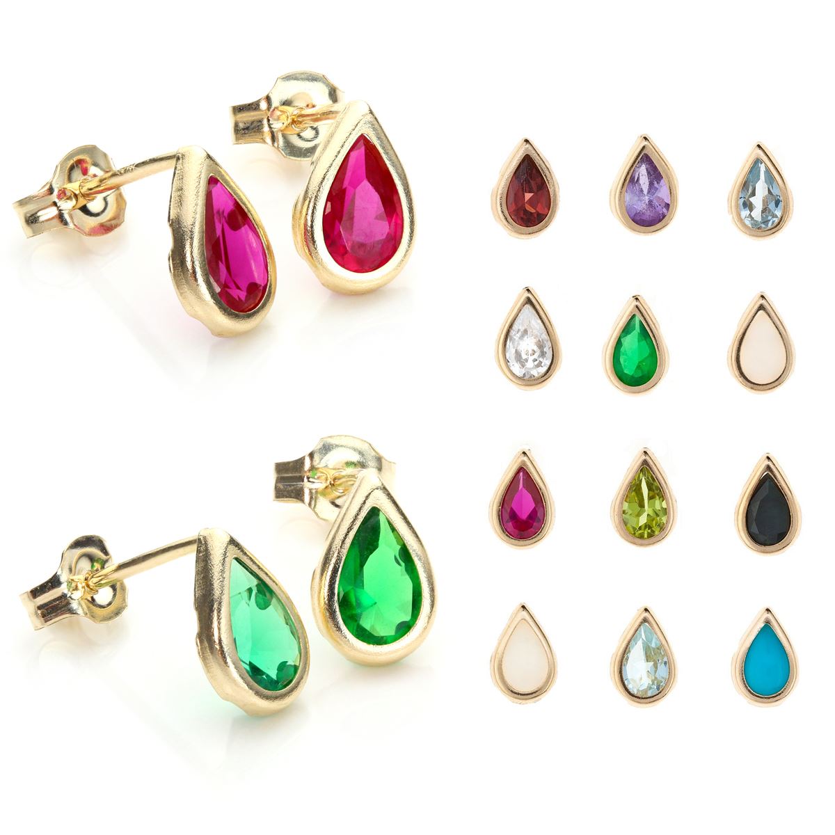 9ct Yellow Gold Birthstone Stud Earrings