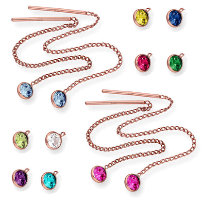 Rose Gold Plated Sterling Silver & CZ Crystal Birthstone Pull Thru Earrings