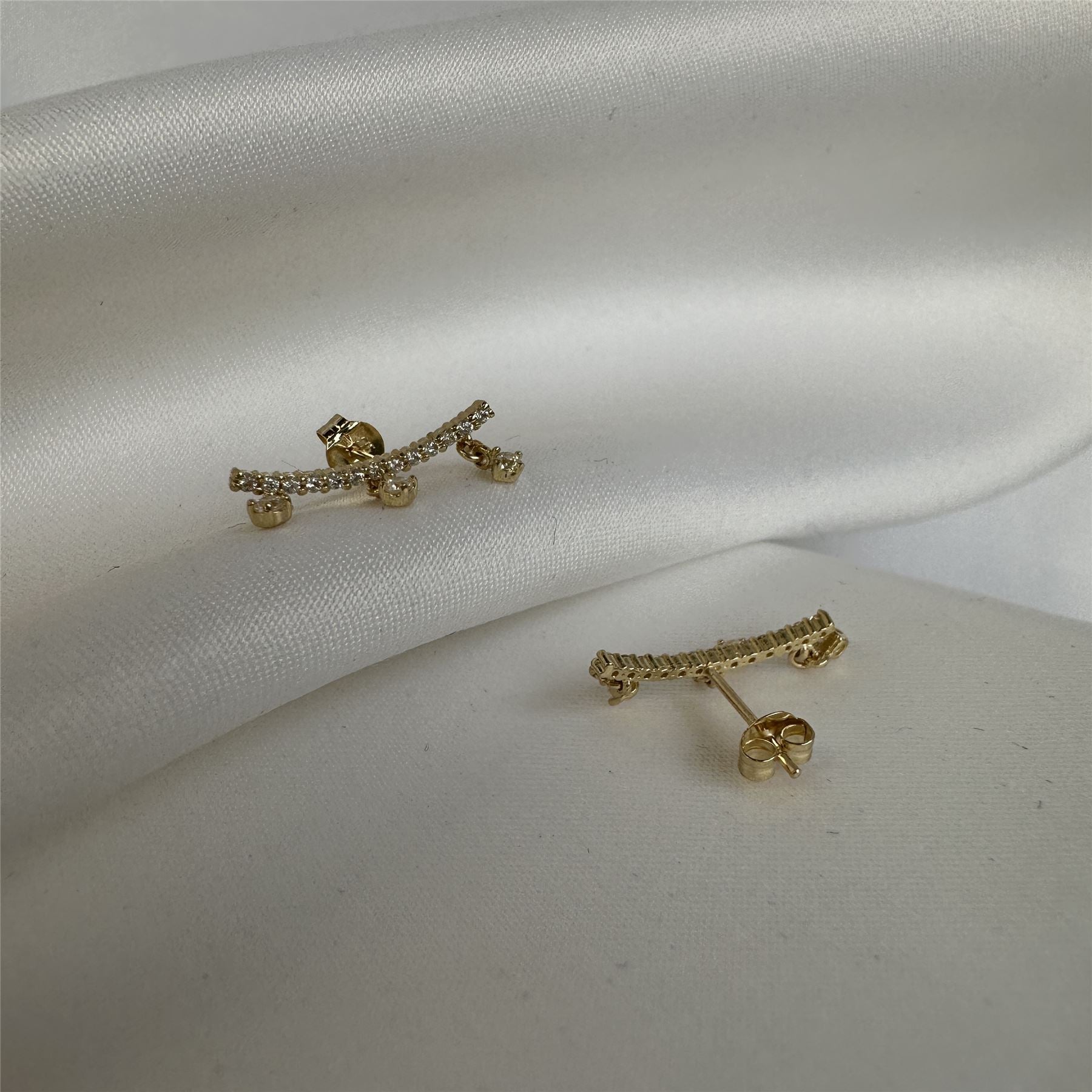 9ct Gold Clear CZ Climber Dangle Stud Earrings