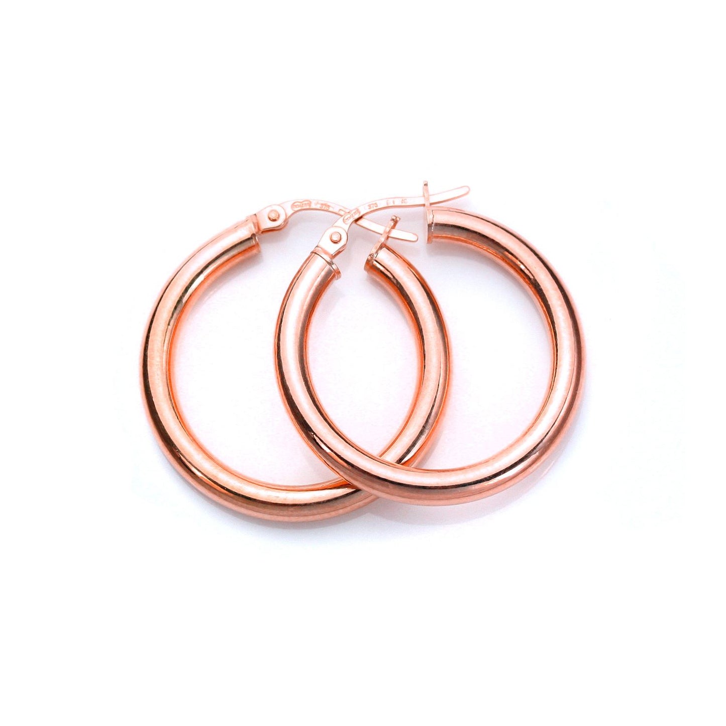 9ct Rose Gold Plain Sleeper Hoop Earrings - 10mm 15mm 20mm