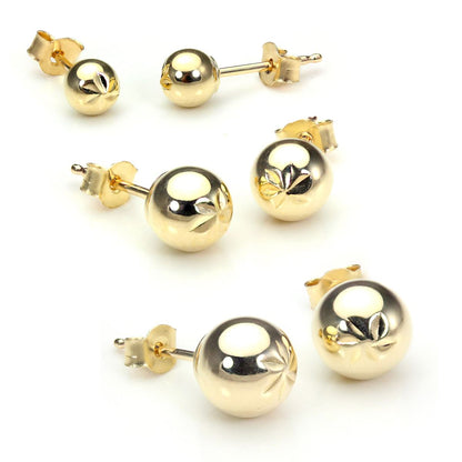 9ct Yellow Gold Diamond Cut Ball Stud Earrings