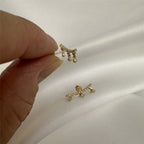 9ct Gold Clear CZ Climber Dangle Stud Earrings