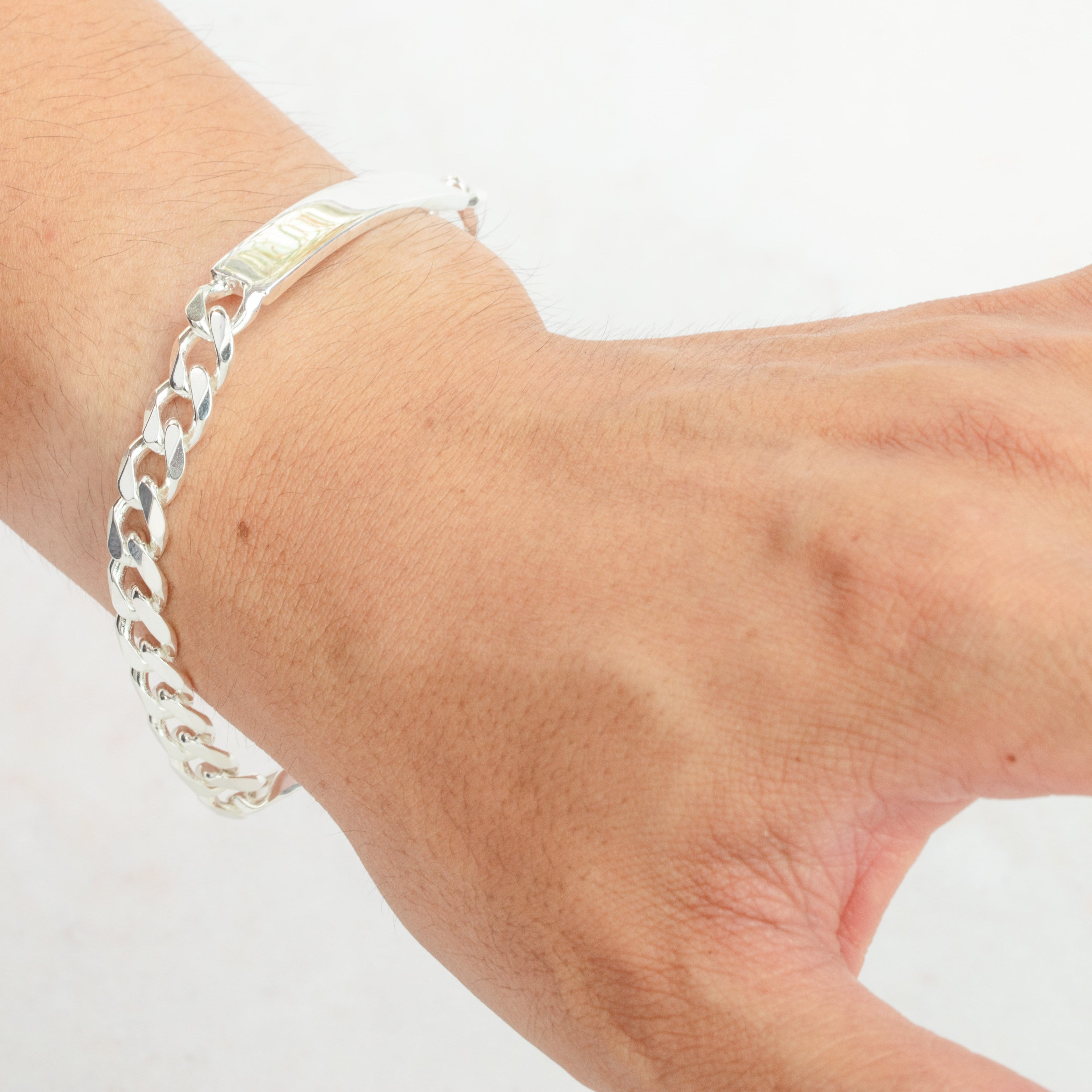 Heavy Curb Sterling Silver 8 Inch Engravable ID Bracelet
