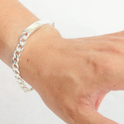 Heavy Curb Sterling Silver 8 Inch Engravable ID Bracelet