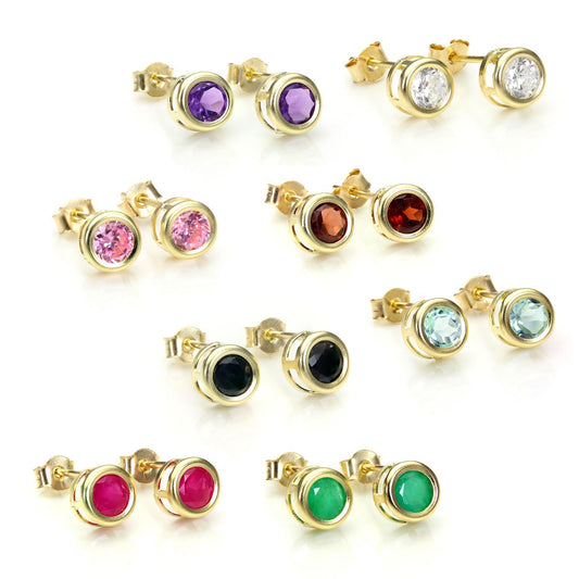 9ct Yellow Gold Gemstone & Crystal 5mm Stud Earrings