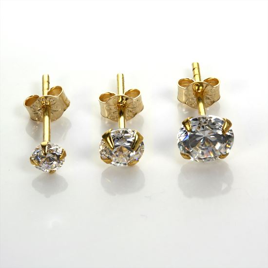 9ct Yellow Gold Clear CZ Stud Earrings